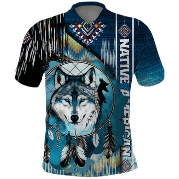 Native American Wolf Dreamcatcher Blue Polo Shirt TS04