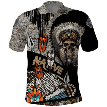 Native American Feather Headdress Abstract Grunge Pattern Polo Shirt TS04