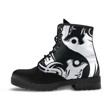 Viking Bomber Leather Boots Ying Yang Wolf RLT12