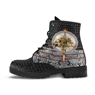 Viking Leather Boots Wolf and Vikings Tattoo 3D RLT12