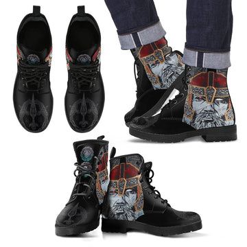 Viking Leather Boots Odin Valknut and Triple Horn RLT12