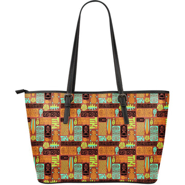 Hawaii Tiki Pattern 04 Leather Tote