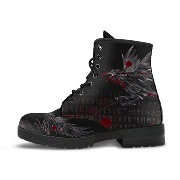 Viking Leather Boots Odin Huginn and Muninn Rune Blood RLT12