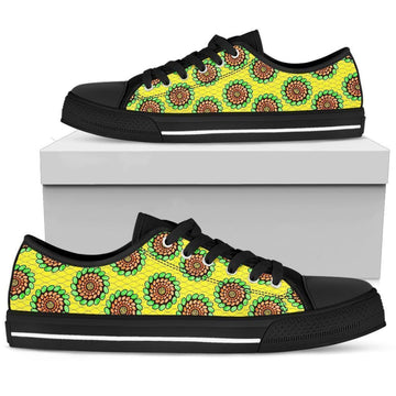 African Shoes - Ankara Green Spirals Low Top