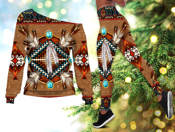 Pattern Brown Mandala Native American Off shoulder Sweater Leggings Set LT10