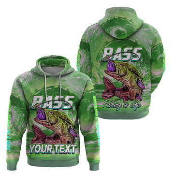 Custom Bass Fishing is Life Hoodie Hook Sport Largemouth Green LT9