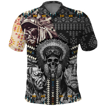 Native American Headdress Gray With Human Skull African Pattern Polo Shirt TS04