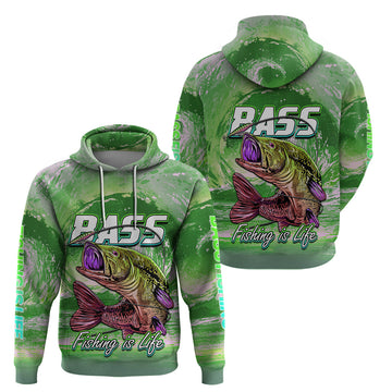 Bass Fishing is Life Hook Sport Largemouth Green Hoodie LT9