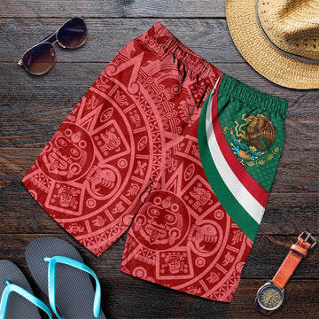 Mexico Men's Shorts Mexico Coat Of Arms With Aztec Patterns RLT13