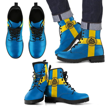 Sweden Boots Leather Flag Valknut Viking RLT7