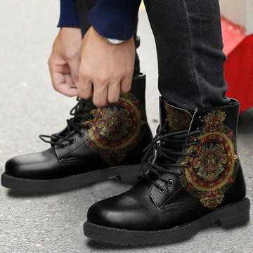Mexico Leather Boots Aztec Sun Stone Tattoo RLT13