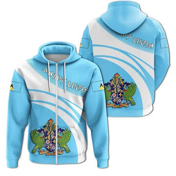 Saint Lucia Zip Hoodie Coat Of Arms Cricket Style RLT6