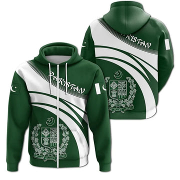 Pakistan Zip Hoodie Coat Of Arms Cricket Style RLT13