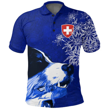 Switzerland Polo Shirt Bernese Mountain Dog and Edelweiss RLT13