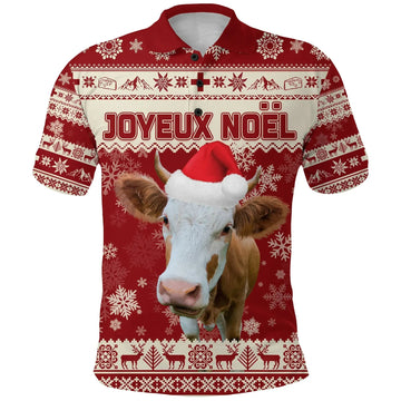 Switzerland Polo Shirt Christmas Swiss Cow Red RLT13