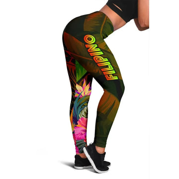 The Philippines Polynesian Women's Leggings Hibiscus and Banana Leaves RLT6