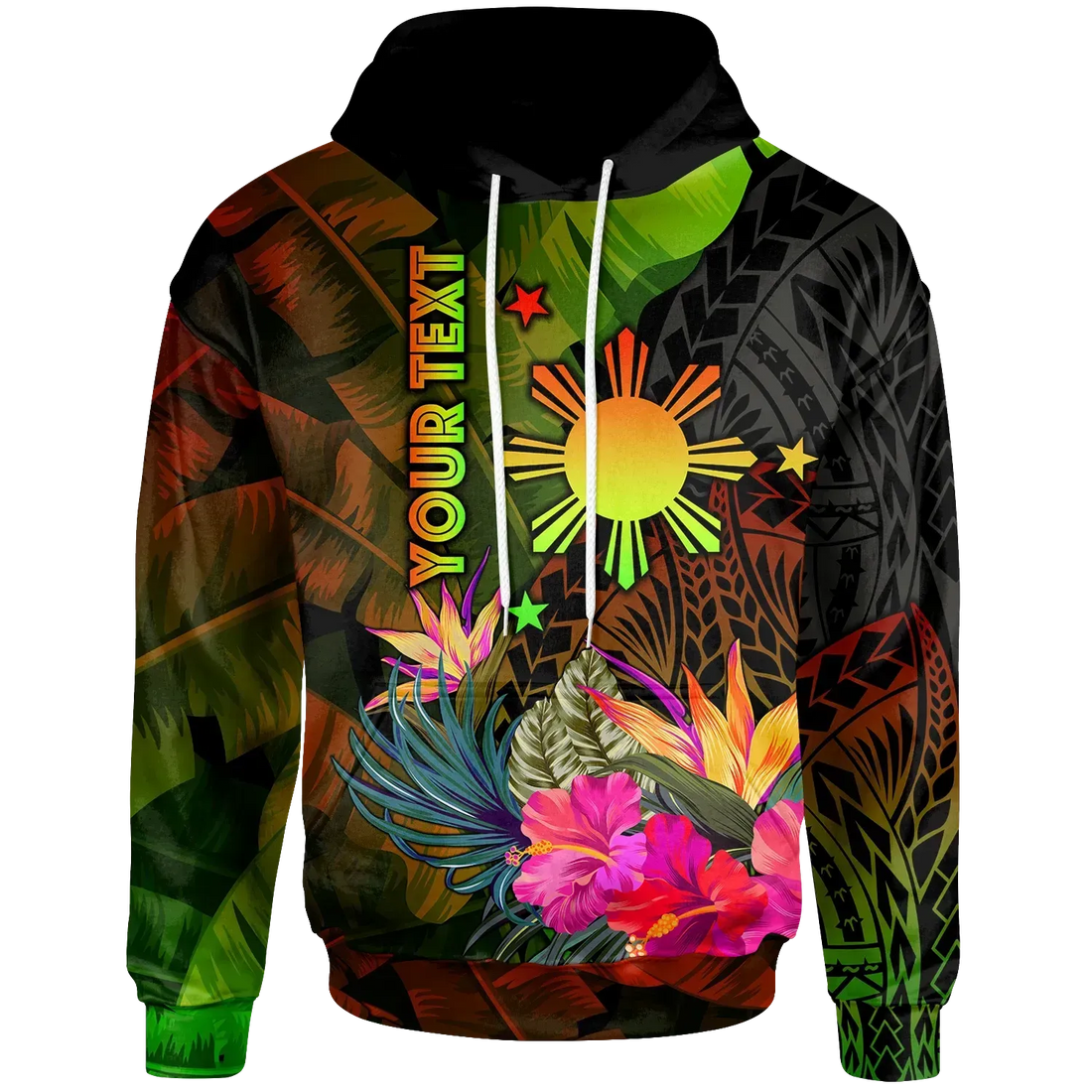 Custom The Philippines Polynesian Hoodie Hibiscus and Banana Leaves RLT6