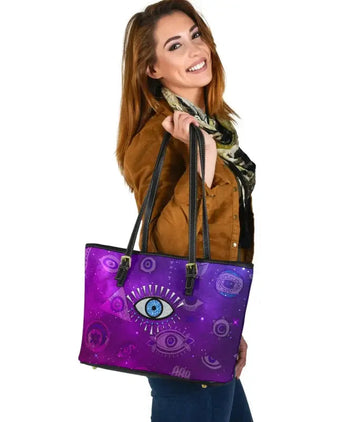 Leather Totes - Evil Eye Small Leather Tote Universe Style LT8