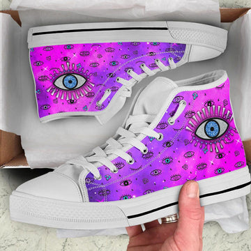 Footwear - Evil Eye High Top Shoe Simple Style - Pink LT8