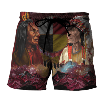 Sitting Bull and Chief Joseph Galaxy Color Native American Customized All Overprinted Men Shorts