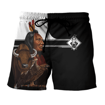 Sitting Bull Chief Eagle Black Color Native American Customized All Overprinted Men Shorts