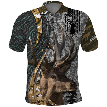 Deer Hunting Abstract Grunge Pattern Polo Shirt TS04
