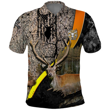 Deer Hunting Old Tree Bark Texture Gray Abstract Pattern Polo Shirt TS04