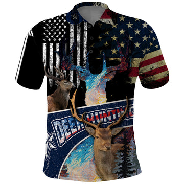 Deer Hunting American Flag Tie Dye Forest Painting Pattern Polo Shirt TS04