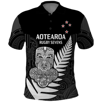 (Custom Text And Number) Aotearoa Rugby Sevens All Black Tiki Fern Polo Shirt LT14
