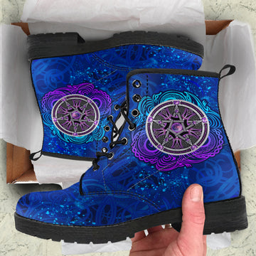 Celtic Pentagram With Triskele Leather Boots LT12