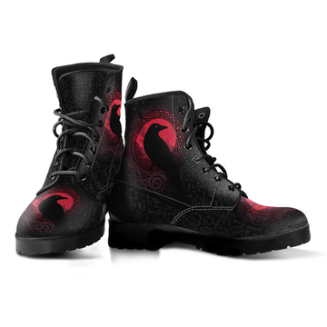 Viking Women's Leather Boots, The Raven Of Odin with Futhark RLT12
