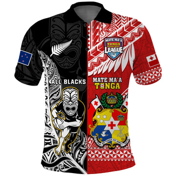 Custom Mate Maa Tonga All Black Rugby Polo Shirt Polynesian Mix NZ Maori Fern LT14
