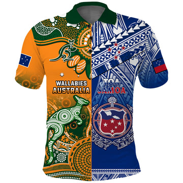 Custom Australia Wallabies And Toa Samoa Rugby Polo Shirt Aboriginal Mix Polynesian LT14