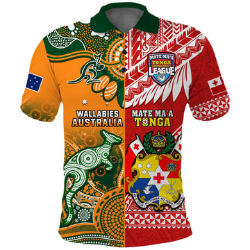 Custom Mate Maa Tonga Wallabies Rugby Polo Shirt Polynesian Mix Aboriginal LT14