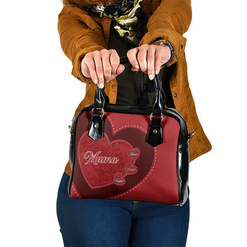 Custom Mother’s Day Shoulder Handbag – Hearts & Kids’ Names Mama Gift Purse CTM05