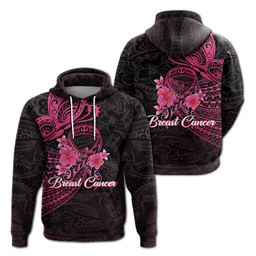 Breast Cancer Pink Ribbon Butterfly Polynesian Black Version Hoodie LT12