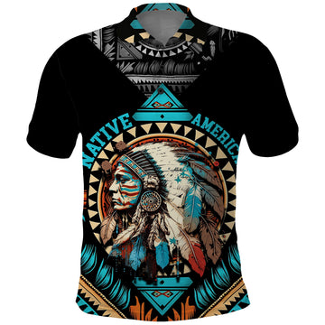 Native American Indian Girl Chief Colorful Feathered Painting Polo Shirt TS04