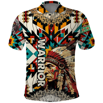 Native American Warrior Headdress with Skull Feather Polo Shirt TS04