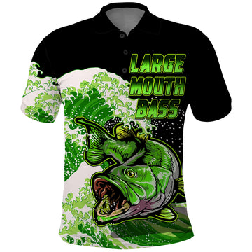 Largemouth Bass Fishing Polo Shirt Green LT9