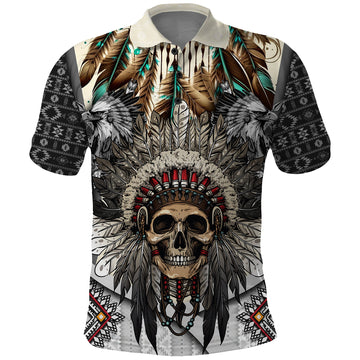 Native American Skull With Eagle Warriors Polo Shirt TS04