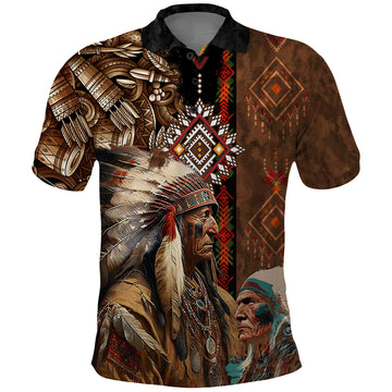 Native American Chiefs Headdress Warrior With Eagle Wolves Polo Shirt TS04