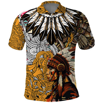 Native American Feather Hand Drawn Pattern Polo Shirt TS04