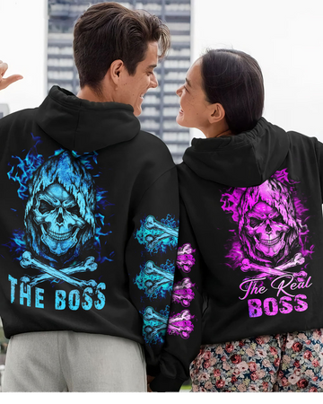 Valentine Outfit Skull The Real Boss Hoodie For Couple