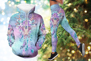 Native American Blue and Purple Bison Skull Hoodie Leggings Set LT10