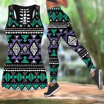 Native American Neon Color Hollow Tanktop Leggings Set LT10