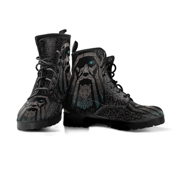 Viking Women's Leather Boots, God Odin Tattoo with Futhark RLT12