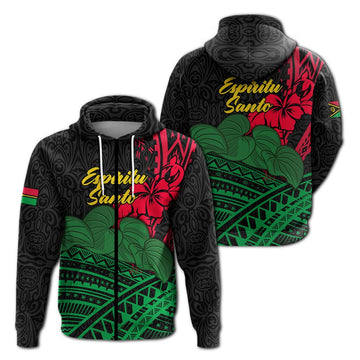 Vanuatu Espiritu Santo Zip Hoodie Kava With Hibiscus LT12