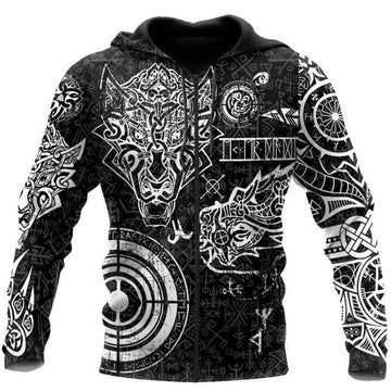 Viking Clothing Fenrir and Nidhogg Viking Tattoo Hoodie RLT12