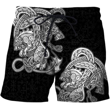 Viking Clothing White Jormungandr and Fenrir Vikings Shorts RLT12