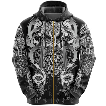 Viking Fenrir and Tyr Tattoo Zip Hoodie RLT12